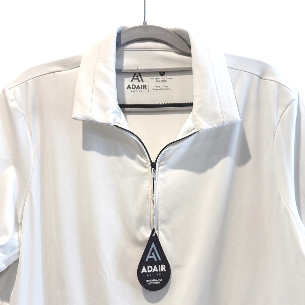 Adair Active Womens XL White‎ Short Sleeve Zip Polo Athletic Golf Shirt NEW